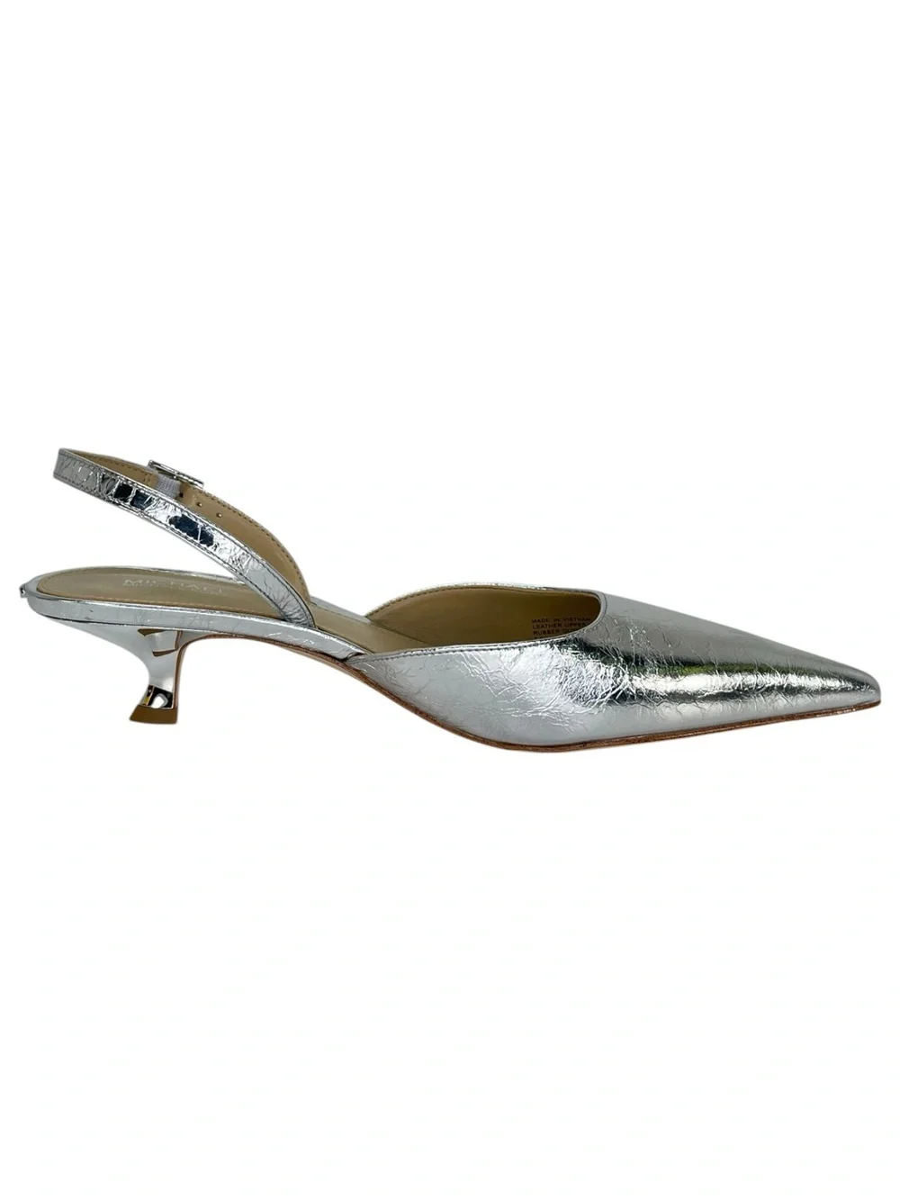 Michael Kors Luna Silver Leather Slingback Womens Kitten Heels Size 7.5M